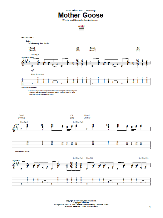 Jethro Tull Mother Goose Sheet Music Notes & Chords for Guitar Tab - Download or Print PDF