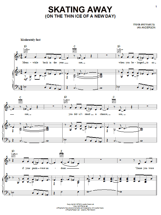 Jethro Tull Skating Away (On The Thin Ice Of A New Day) Sheet Music Notes & Chords for Piano, Vocal & Guitar (Right-Hand Melody) - Download or Print PDF