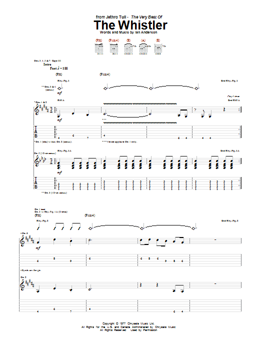 Jethro Tull The Whistler Sheet Music Notes & Chords for Guitar Tab - Download or Print PDF