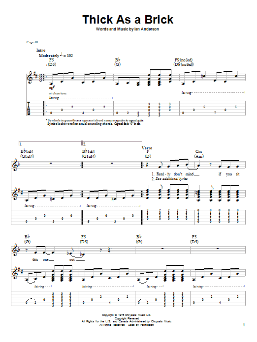 Jethro Tull Thick As A Brick Sheet Music Notes & Chords for Guitar Tab - Download or Print PDF