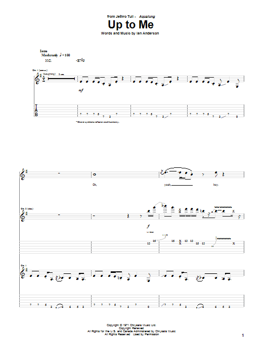 Jethro Tull Up To Me Sheet Music Notes & Chords for Guitar Tab - Download or Print PDF Jethro Tull Up To Me Sheet Music Notes & Chords for Guitar Tab - Download or Print PDF