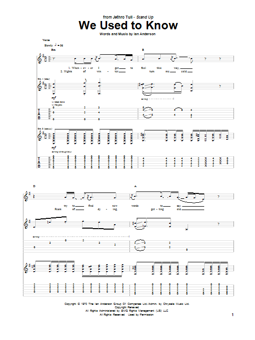 Jethro Tull We Used To Know Sheet Music Notes & Chords for Guitar Tab - Download or Print PDF