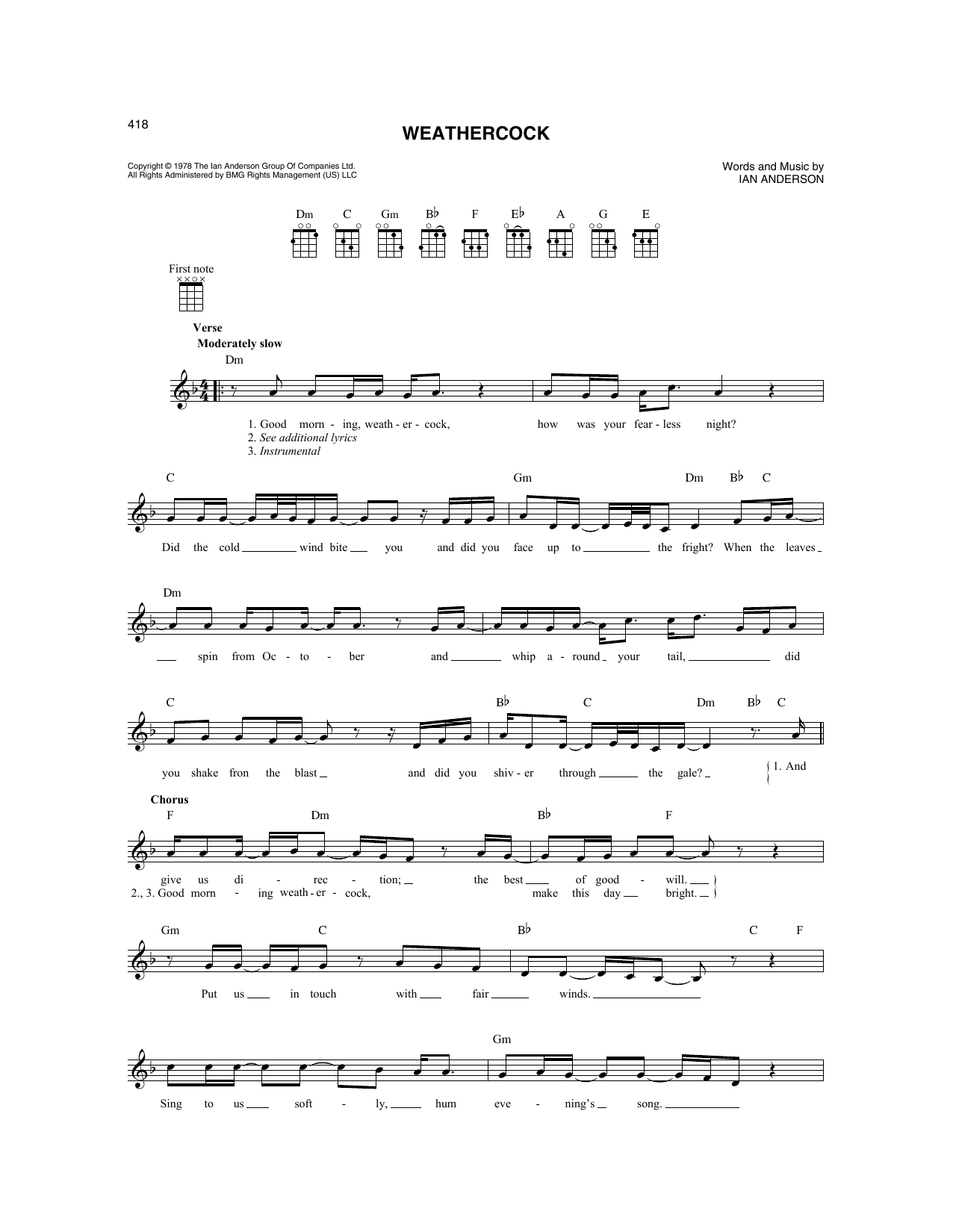 Jethro Tull Weathercock Sheet Music Notes & Chords for Mandolin - Download or Print PDF