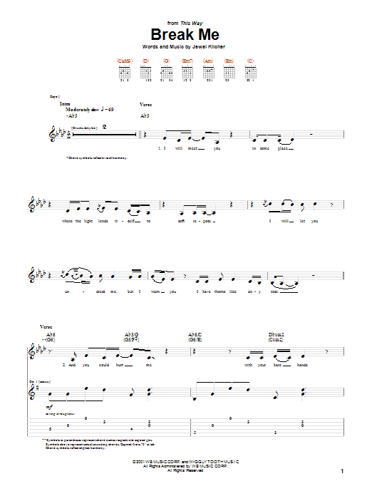 Jewel Break Me Sheet Music Notes & Chords for Guitar Tab - Download or Print PDF