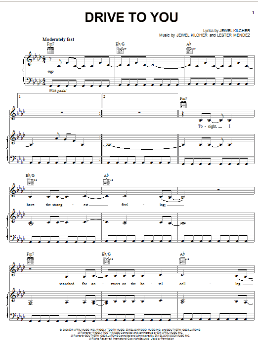 Jewel Drive To You Sheet Music Notes & Chords for Piano, Vocal & Guitar (Right-Hand Melody) - Download or Print PDF