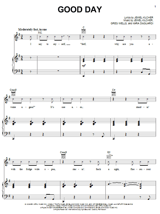 Jewel Good Day Sheet Music Notes & Chords for Piano, Vocal & Guitar (Right-Hand Melody) - Download or Print PDF