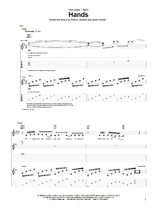 Jewel Hands Sheet Music Notes & Chords for Lyrics & Chords - Download or Print PDF