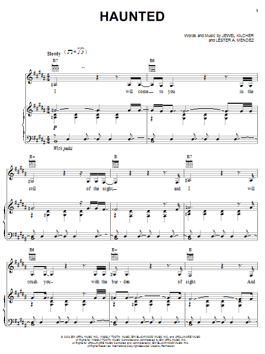 Jewel Haunted Sheet Music Notes & Chords for Piano, Vocal & Guitar (Right-Hand Melody) - Download or Print PDF