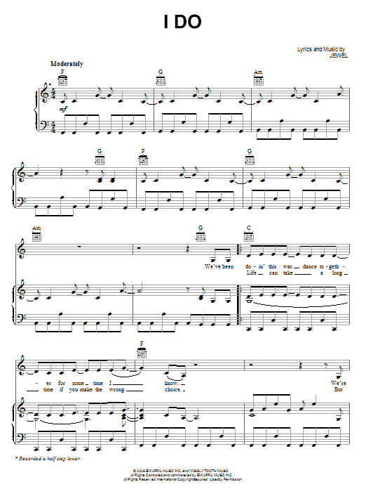 Jewel I Do Sheet Music Notes & Chords for Piano, Vocal & Guitar (Right-Hand Melody) - Download or Print PDF