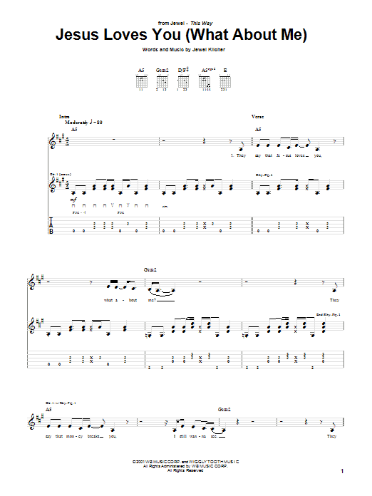 Jewel Jesus Loves You (What About Me) Sheet Music Notes & Chords for Guitar Tab - Download or Print PDF