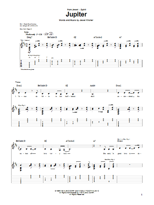 Jewel Jupiter Sheet Music Notes & Chords for Guitar Tab - Download or Print PDF