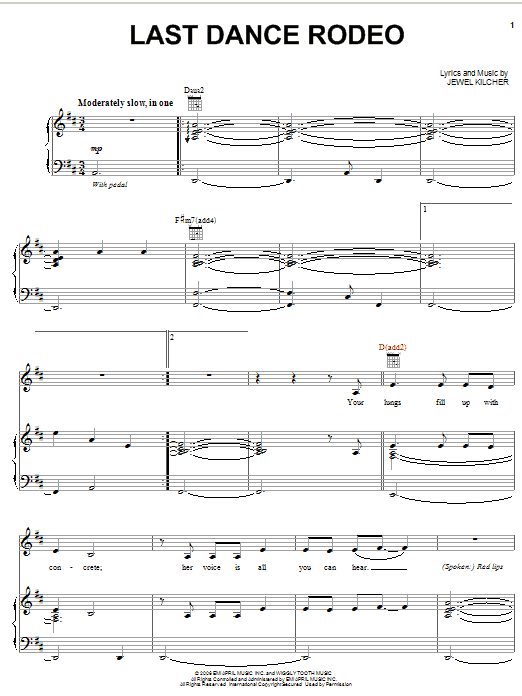 Jewel Last Dance Rodeo Sheet Music Notes & Chords for Piano, Vocal & Guitar (Right-Hand Melody) - Download or Print PDF