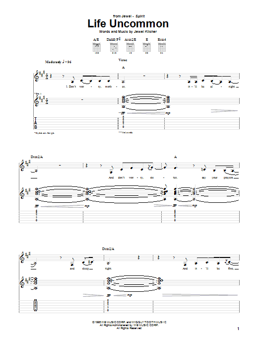 Jewel Life Uncommon Sheet Music Notes & Chords for Guitar Tab - Download or Print PDF