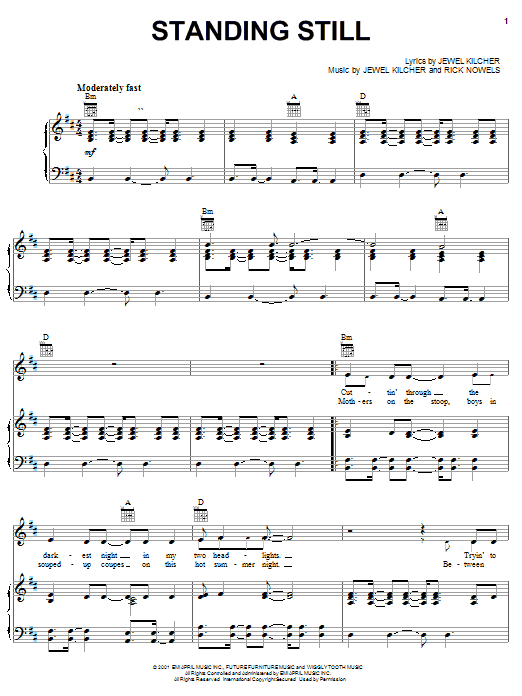 Jewel Standing Still Sheet Music Notes & Chords for Piano, Vocal & Guitar (Right-Hand Melody) - Download or Print PDF