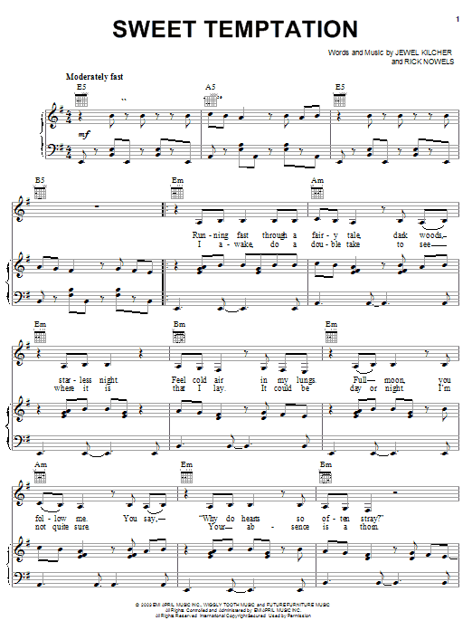 Jewel Sweet Temptation Sheet Music Notes & Chords for Piano, Vocal & Guitar (Right-Hand Melody) - Download or Print PDF