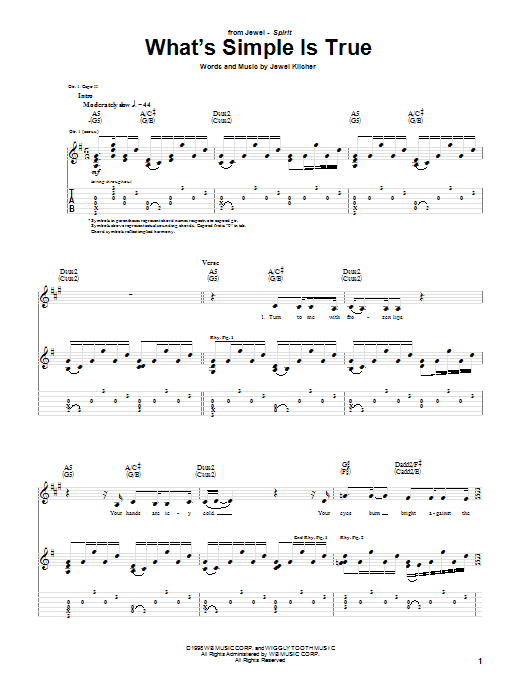 Jewel What's Simple Is True Sheet Music Notes & Chords for Guitar Tab - Download or Print PDF