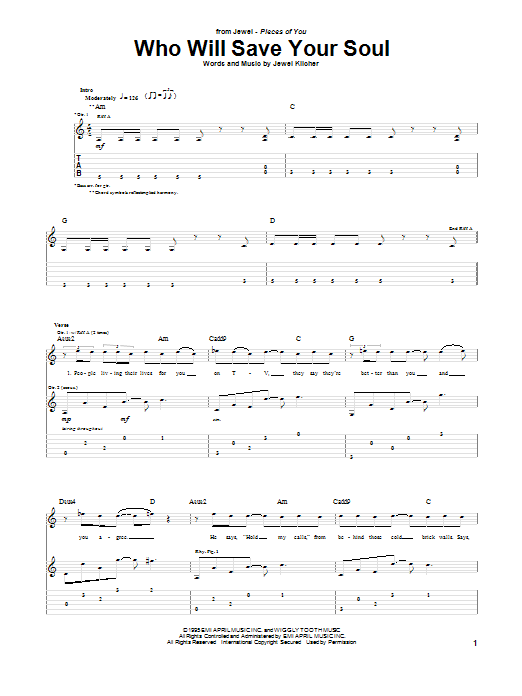 Jewel Who Will Save Your Soul sheet music notes and chords. Download Printable PDF.