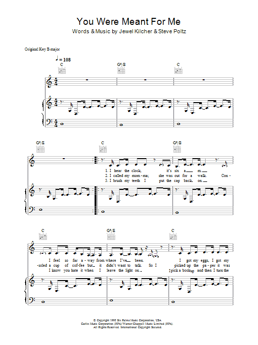 Jewel You Were Meant For Me sheet music notes and chords. Download Printable PDF.