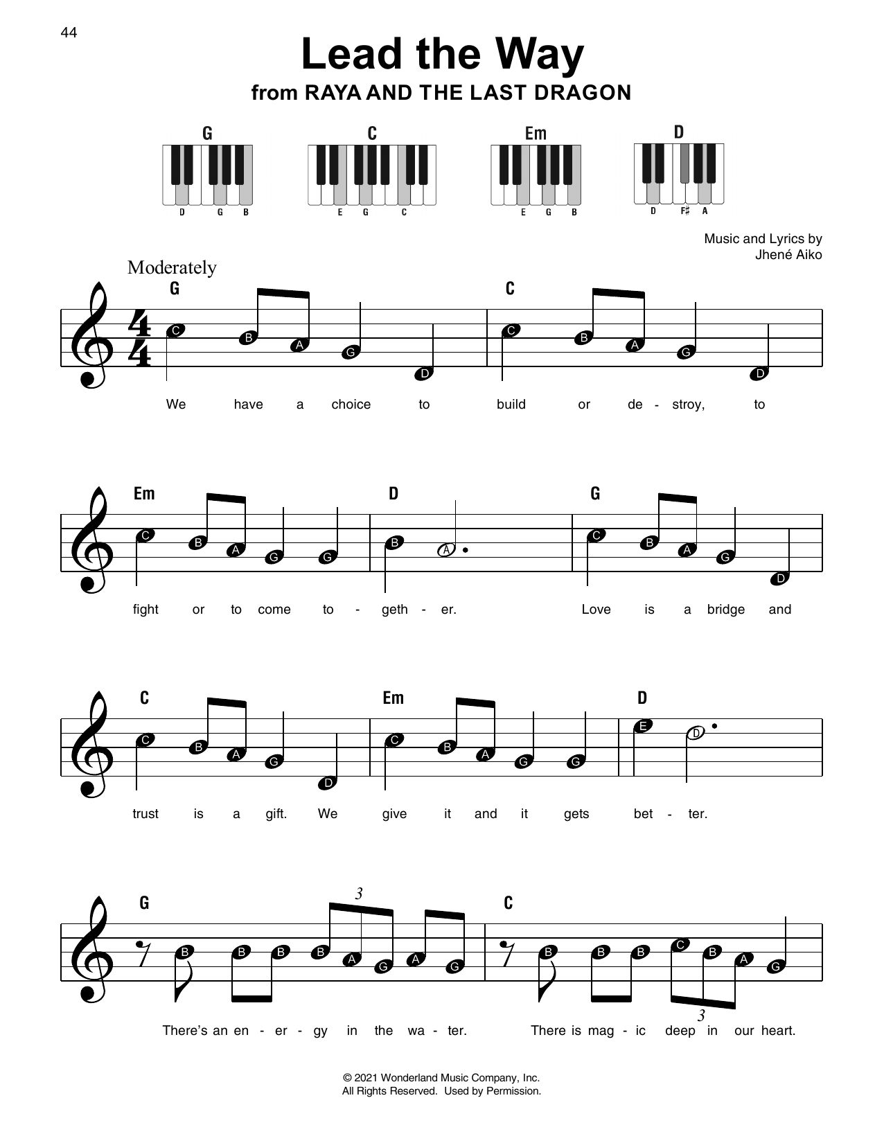 Jhene Aiko Lead The Way (from Raya And The Last Dragon) Sheet Music Notes & Chords for Super Easy Piano - Download or Print PDF
