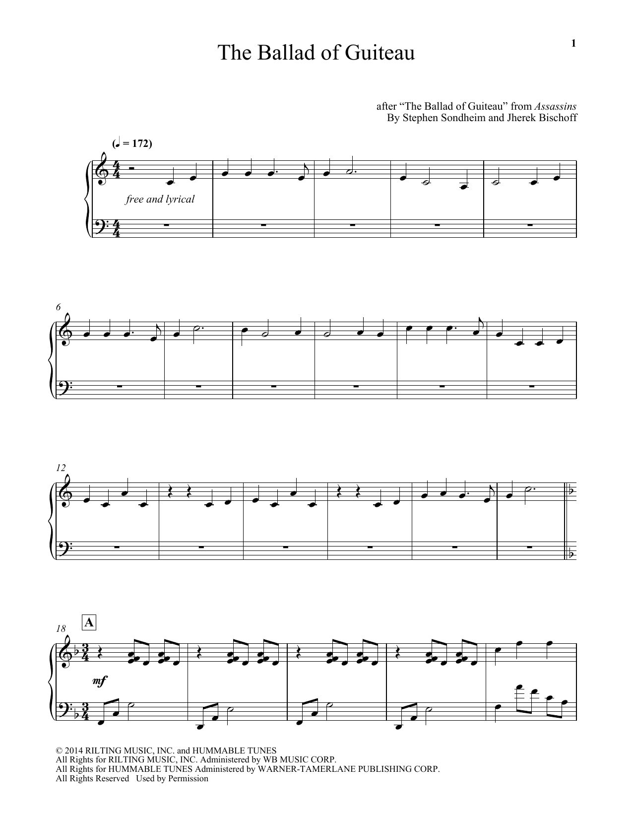 Jherek Bischoff The Ballad Of Guiteau Sheet Music Notes & Chords for Piano - Download or Print PDF