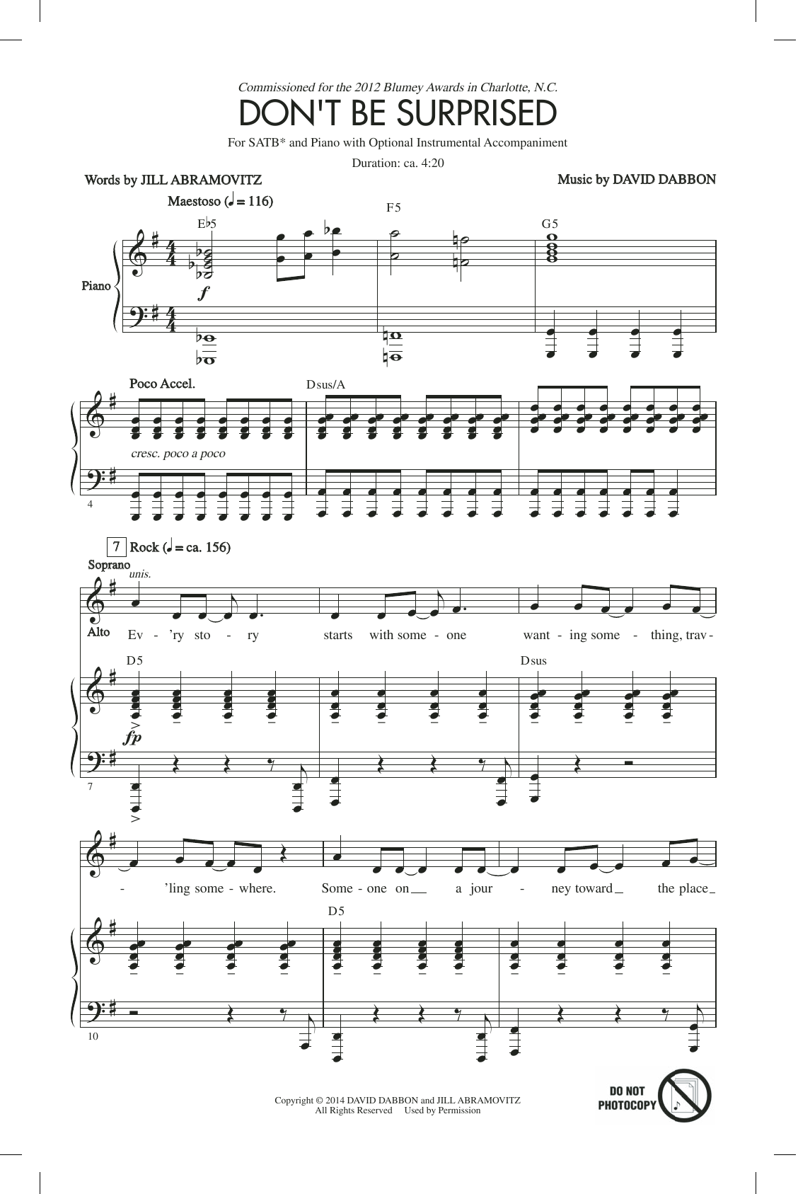 Jill Abramovitz Don't Be Surprised Sheet Music Notes & Chords for SATB - Download or Print PDF