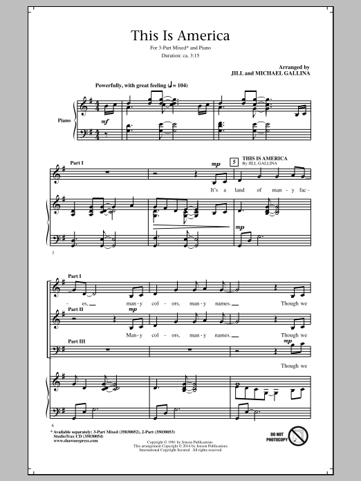 Jill and Michael Gallina This Is America Sheet Music Notes & Chords for 2-Part Choir - Download or Print PDF