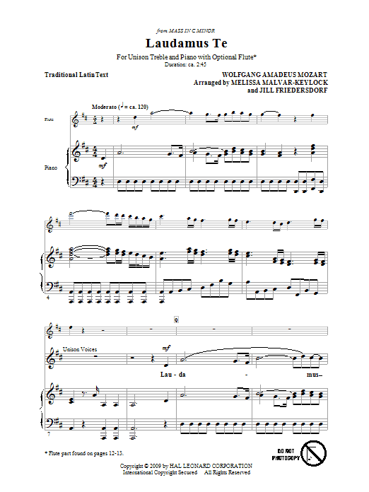 Jill Friedersdorf and Melissa Malvar-Keylock Laudamus Te Sheet Music Notes & Chords for Unison Choral - Download or Print PDF