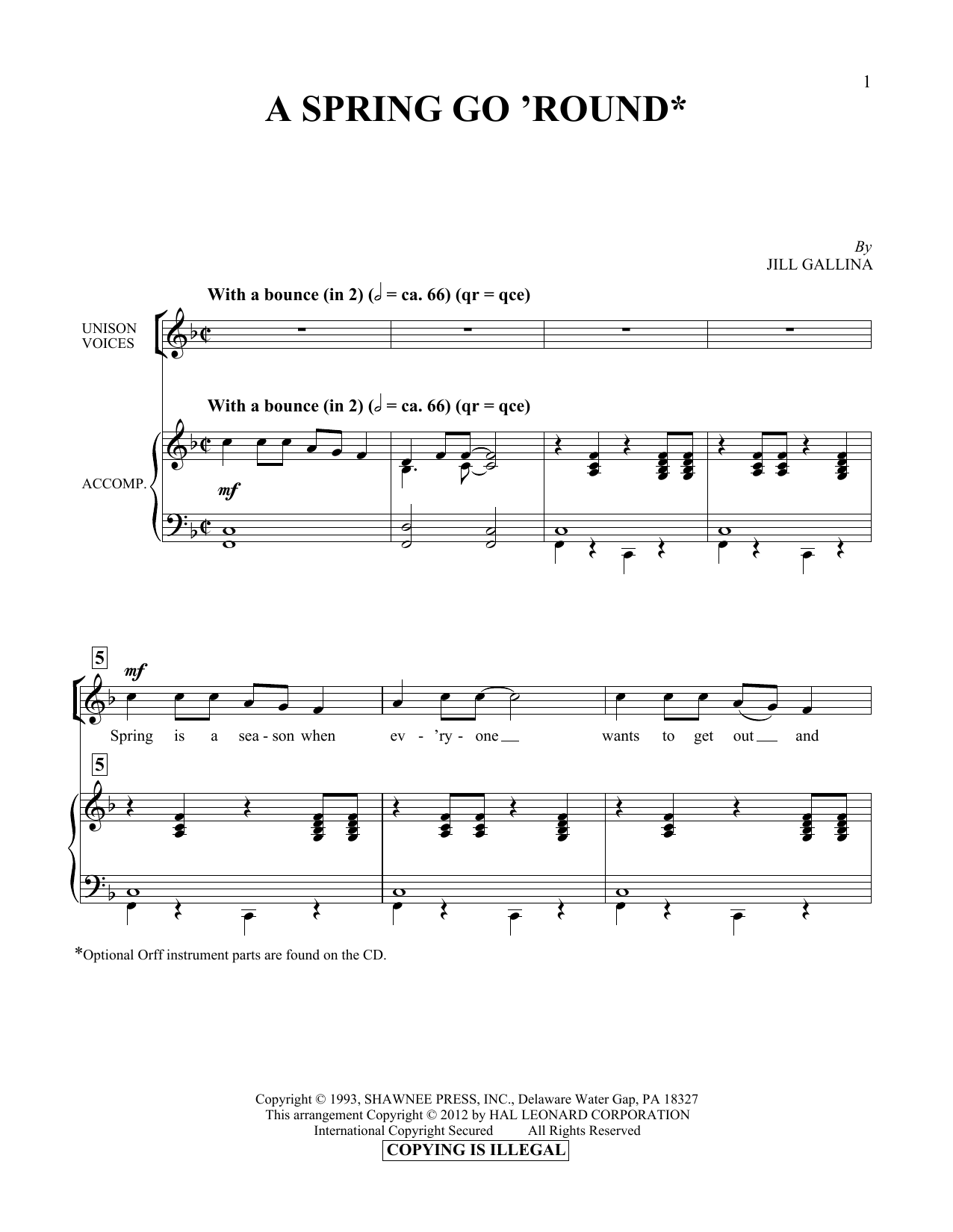 Jill Gallina A Spring Go 'Round Sheet Music Notes & Chords for Vocal Duet - Download or Print PDF