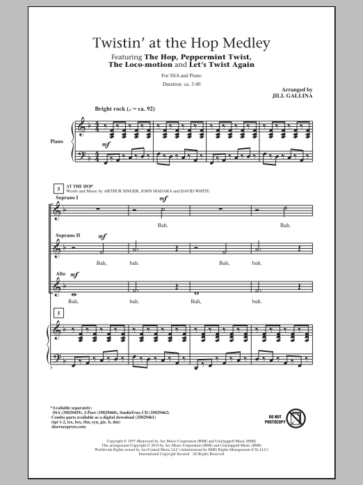 Jill Gallina At The Hop Sheet Music Notes & Chords for SSA - Download or Print PDF