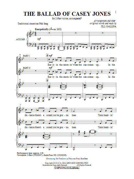 Jill Gallina Ballad Of Casey Jones Sheet Music Notes & Chords for 2-Part Choir - Download or Print PDF