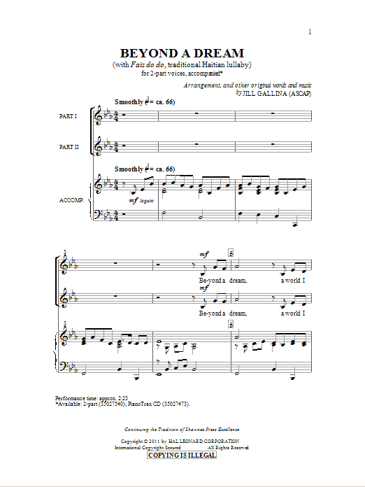 Jill Gallina Beyond A Dream Sheet Music Notes & Chords for 2-Part Choir - Download or Print PDF