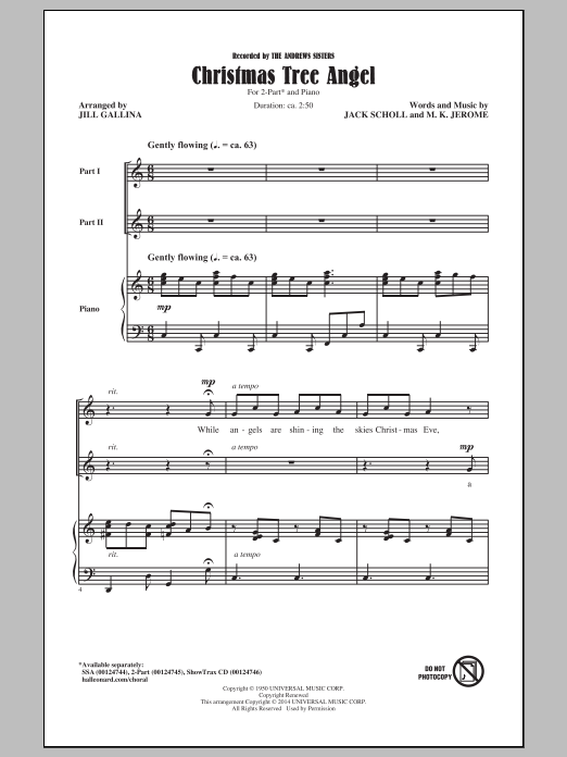 Jill Gallina Christmas Tree Angel Sheet Music Notes & Chords for 2-Part Choir - Download or Print PDF