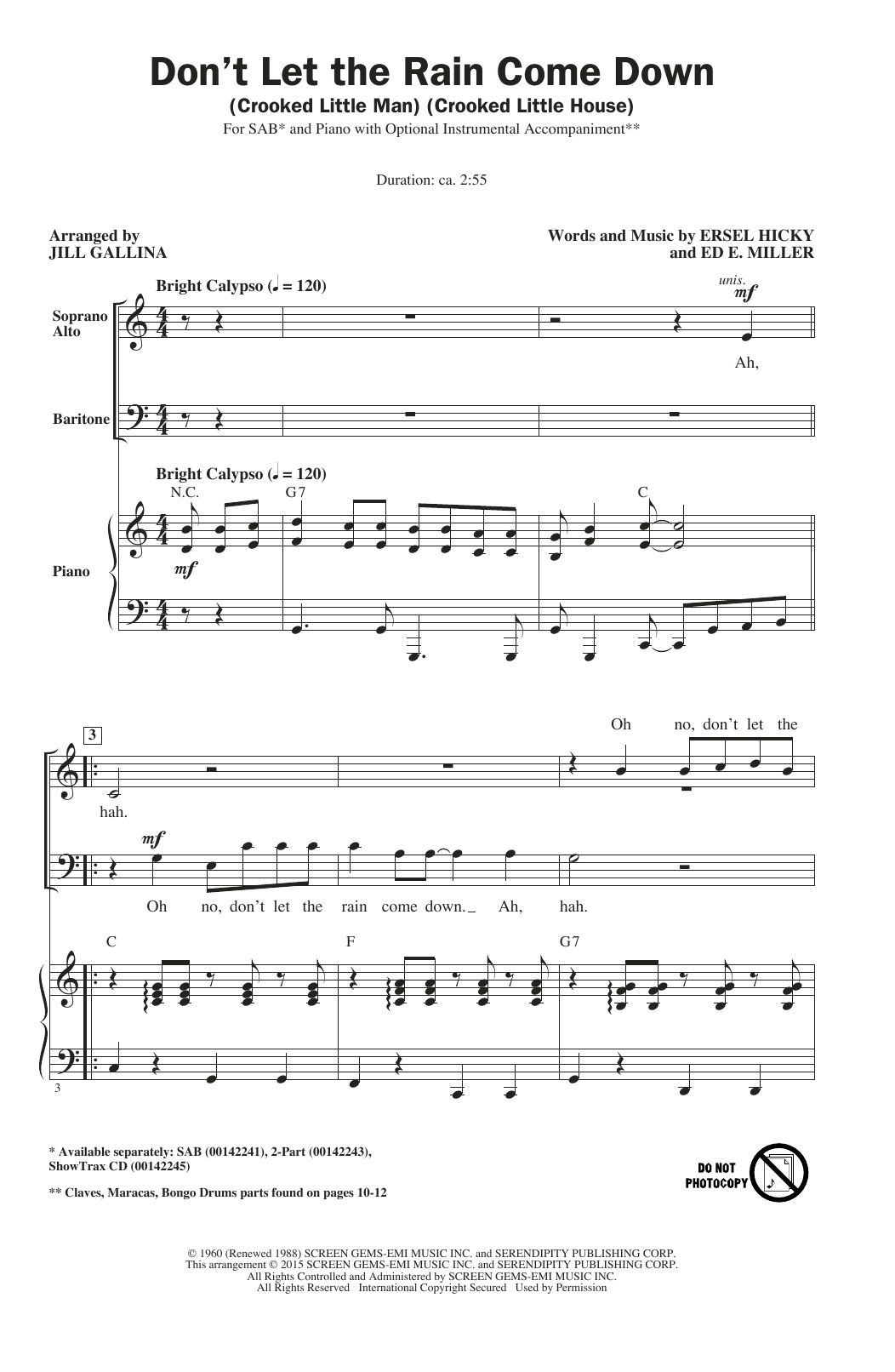 Serendipity Singers Don't Let The Rain Come Down (Crooked Little Man) (Crooked Little House) (arr. Jill Gallina) Sheet Music Notes & Chords for SAB - Download or Print PDF