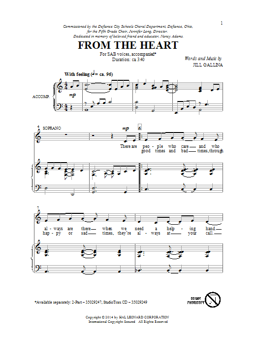Jill Gallina From The Heart Sheet Music Notes & Chords for 2-Part Choir - Download or Print PDF