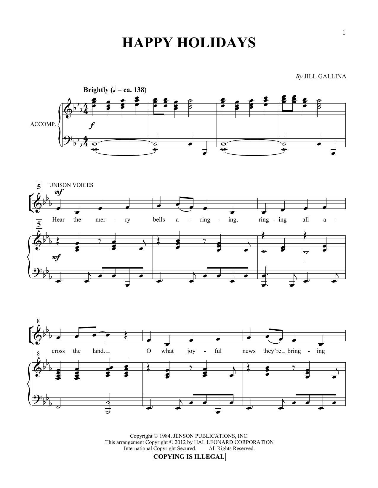 Jill Gallina Happy Holidays Sheet Music Notes & Chords for Vocal Duet - Download or Print PDF