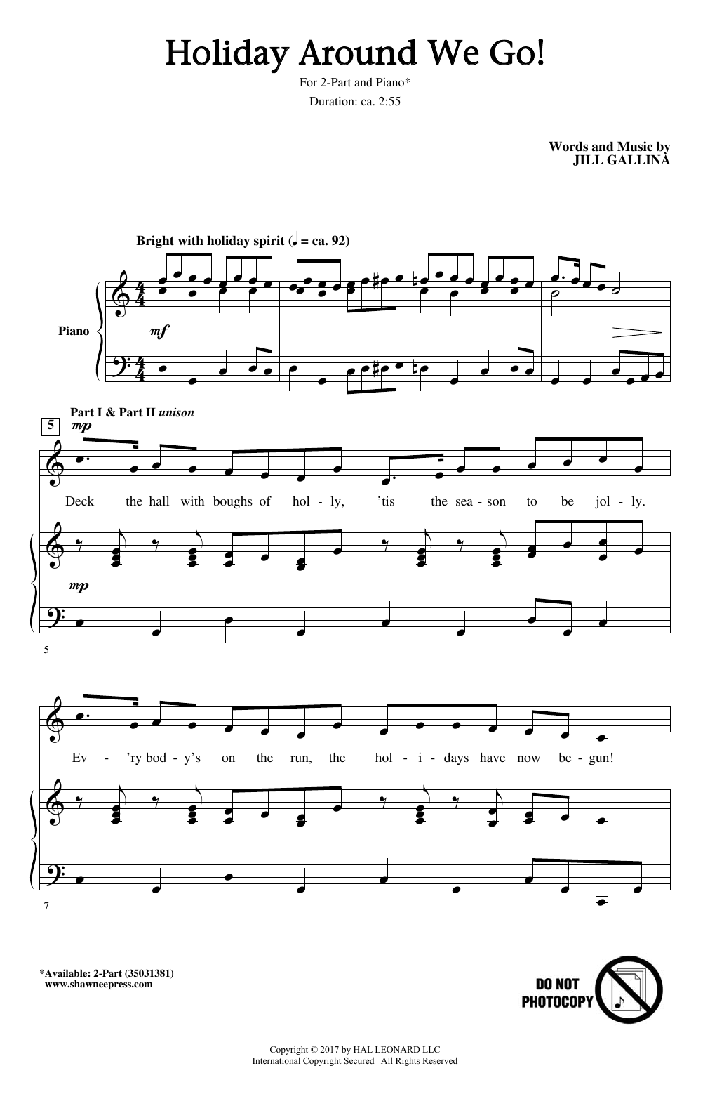 Jill Gallina Holiday Around We Go! Sheet Music Notes & Chords for 2-Part Choir - Download or Print PDF