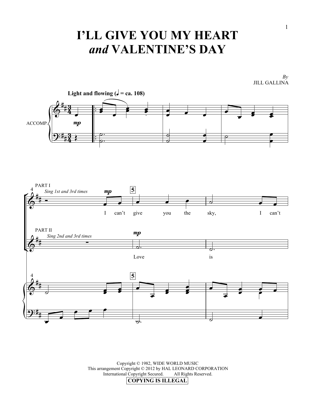 Jill Gallina I'll Give You My Heart & Valentine's Day Sheet Music Notes & Chords for Vocal Duet - Download or Print PDF