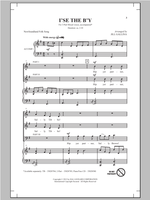 Jill Gallina I'se The B'y Sheet Music Notes & Chords for 2-Part Choir - Download or Print PDF