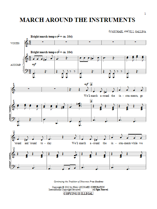 Michael & Jill Gallina March Around The Instruments Sheet Music Notes & Chords for Unison Choral - Download or Print PDF