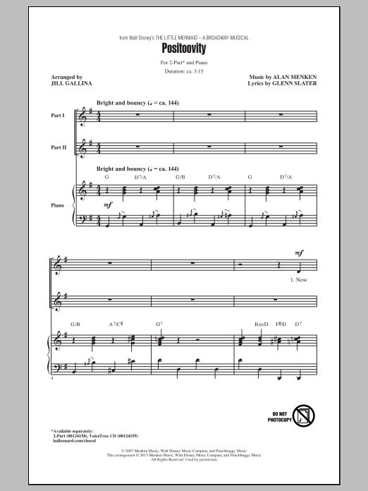 Alan Menken Positoovity (arr. Jill Gallina) Sheet Music Notes & Chords for 2-Part Choir - Download or Print PDF