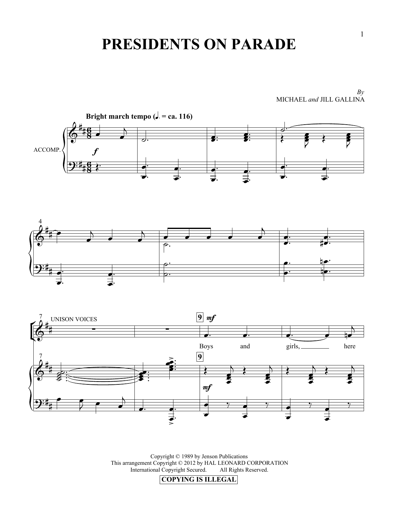 Jill Gallina Presidents On Parade Sheet Music Notes & Chords for Vocal Duet - Download or Print PDF