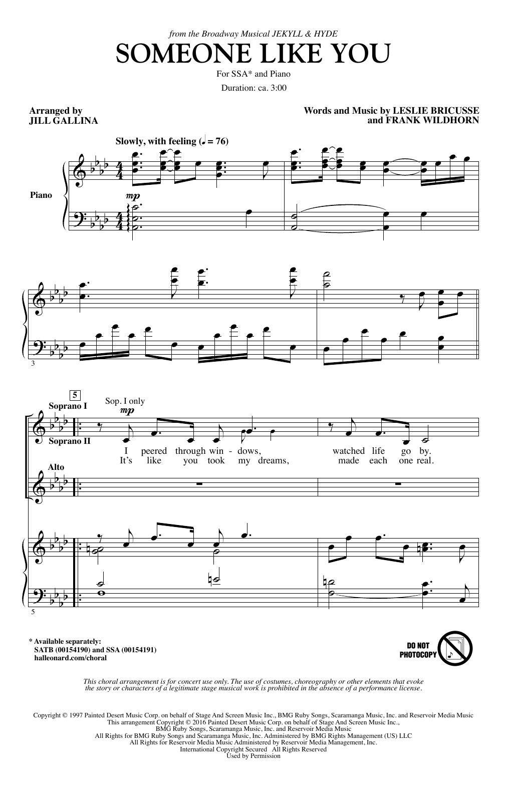 Jill Gallina Someone Like You Sheet Music Notes & Chords for SSA - Download or Print PDF