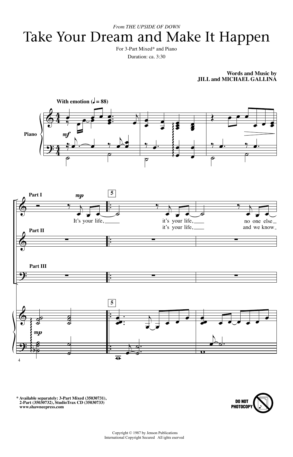 Jill Gallina Take Your Dream & Make It Happen Sheet Music Notes & Chords for 2-Part Choir - Download or Print PDF