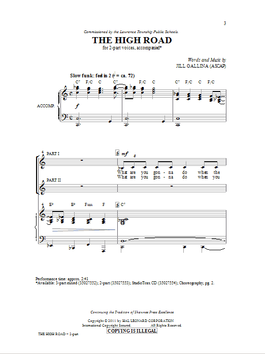 Jill Gallina The High Road Sheet Music Notes & Chords for 3-Part Mixed - Download or Print PDF