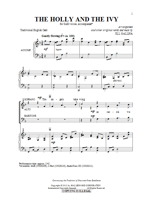 Jill Gallina The Holly And The Ivy Sheet Music Notes & Chords for SAB - Download or Print PDF
