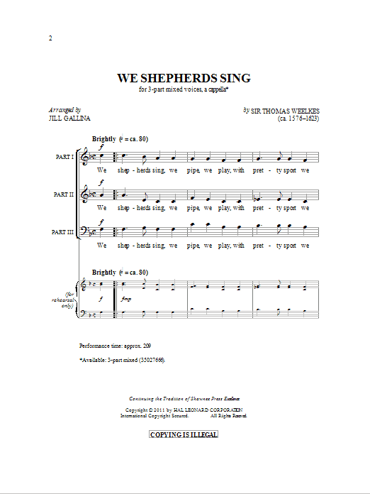 Jill Gallina We Shepherds Sing Sheet Music Notes & Chords for 3-Part Mixed - Download or Print PDF
