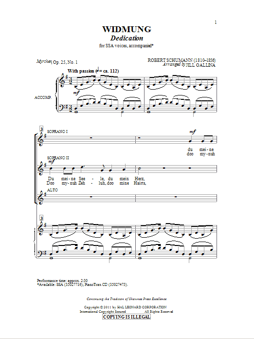 Jill Gallina Widmung Sheet Music Notes & Chords for SSA - Download or Print PDF
