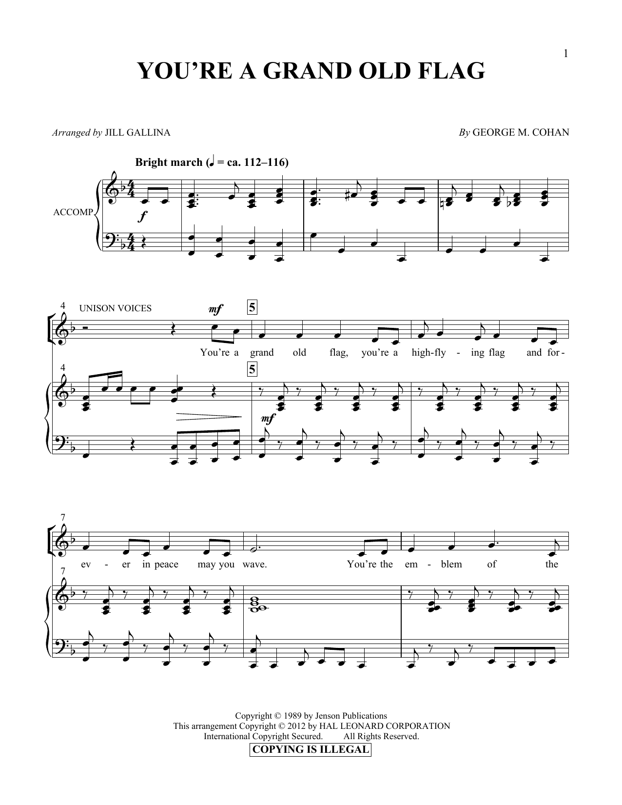 Jill Gallina You're A Grand Old Flag Sheet Music Notes & Chords for Vocal Duet - Download or Print PDF