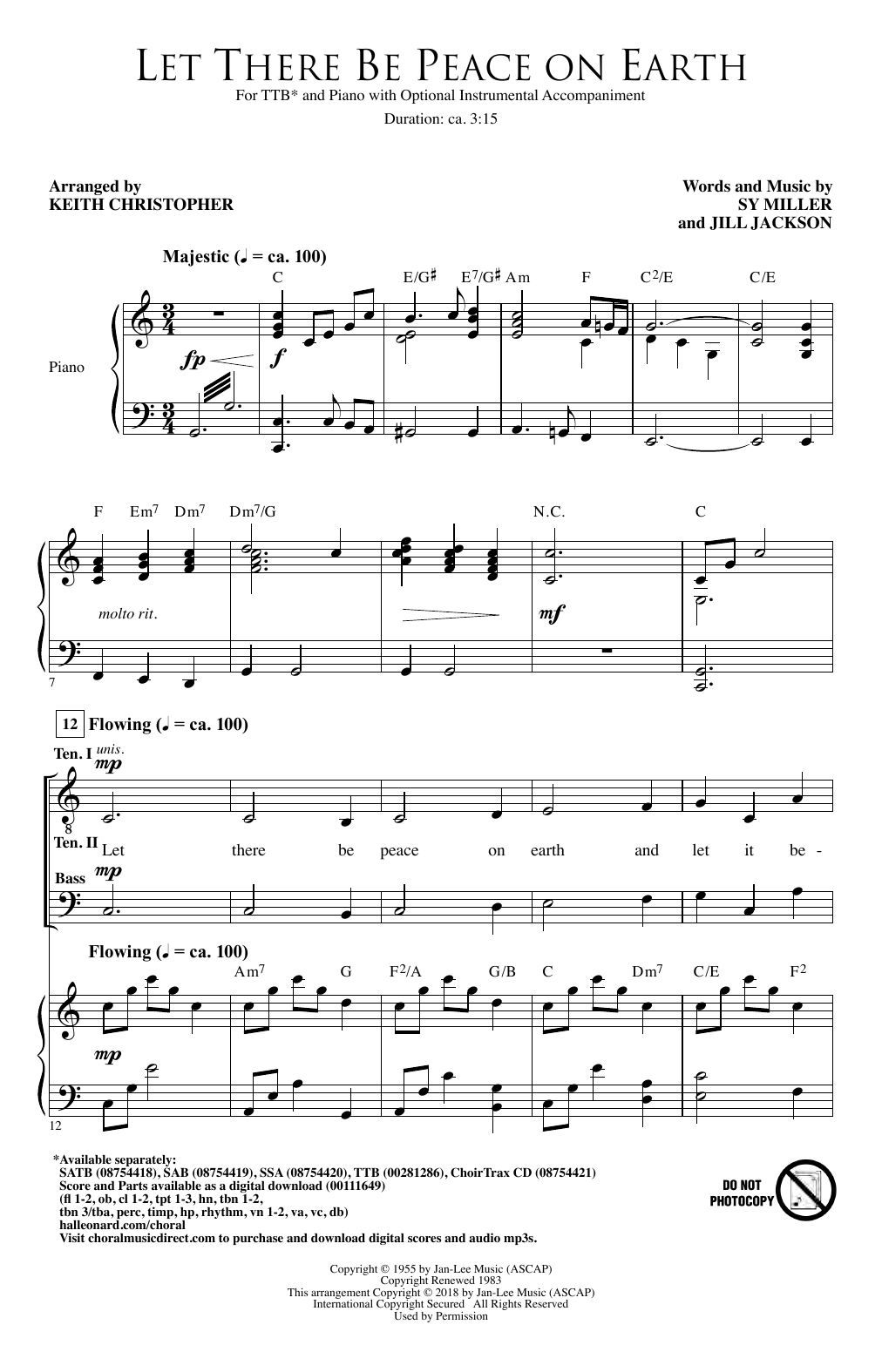 Jill Jackson & Sy Miller Let There Be Peace On Earth (arr. Keith Christopher) Sheet Music Notes & Chords for TTBB Choir - Download or Print PDF