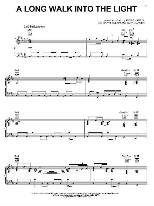 Jill Scott A Long Walk Into The Light Sheet Music Notes & Chords for Piano, Vocal & Guitar (Right-Hand Melody) - Download or Print PDF